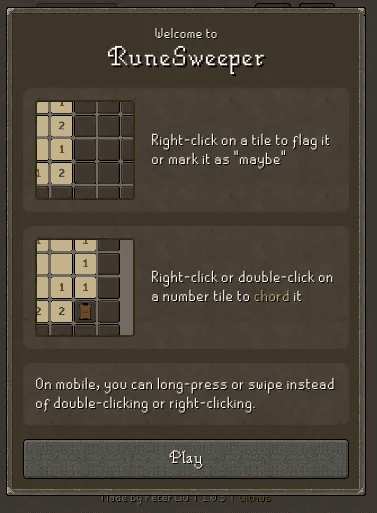 A screenshot of RuneSweeper, a Runescape inspired Minesweeper game
